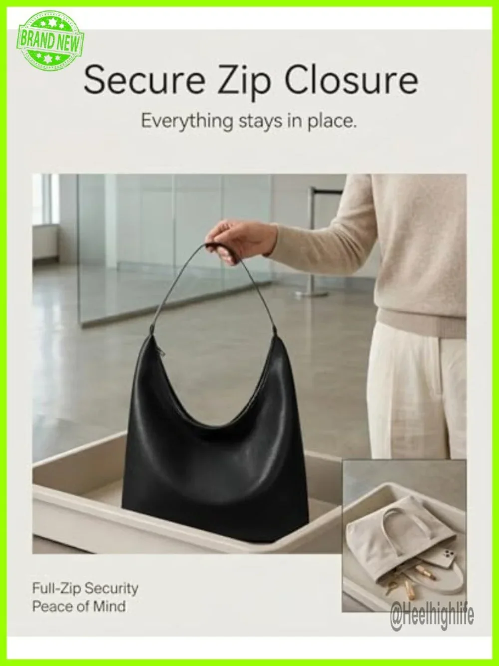 Large Hobo Bag, Soft Vegan Leather Shoulder Tote with Zipper